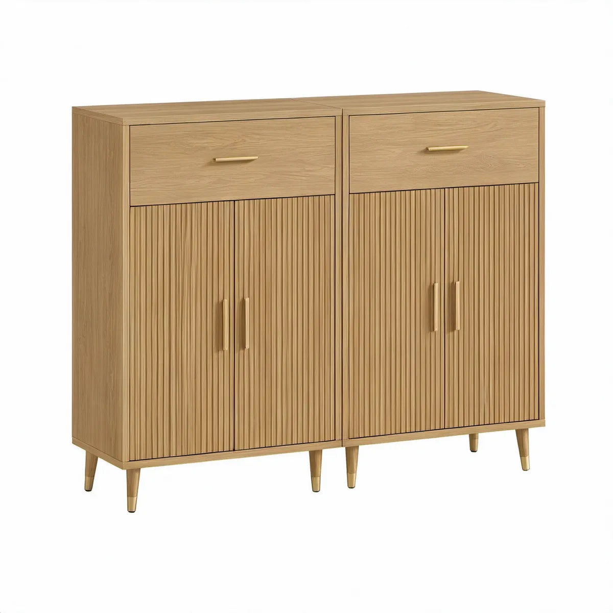 Komoda se 2 zásuvkami a 4 dvířky z MDF v dekoru přírodního dubu, 120 × 40 × 100 cm