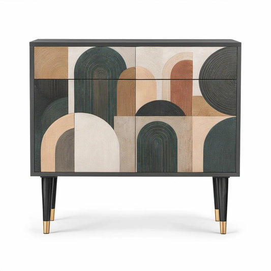 Komoda se 4 dvířky 120 x 40 x 90 cm, černá/béžová/hnědá/zelená/zlatá