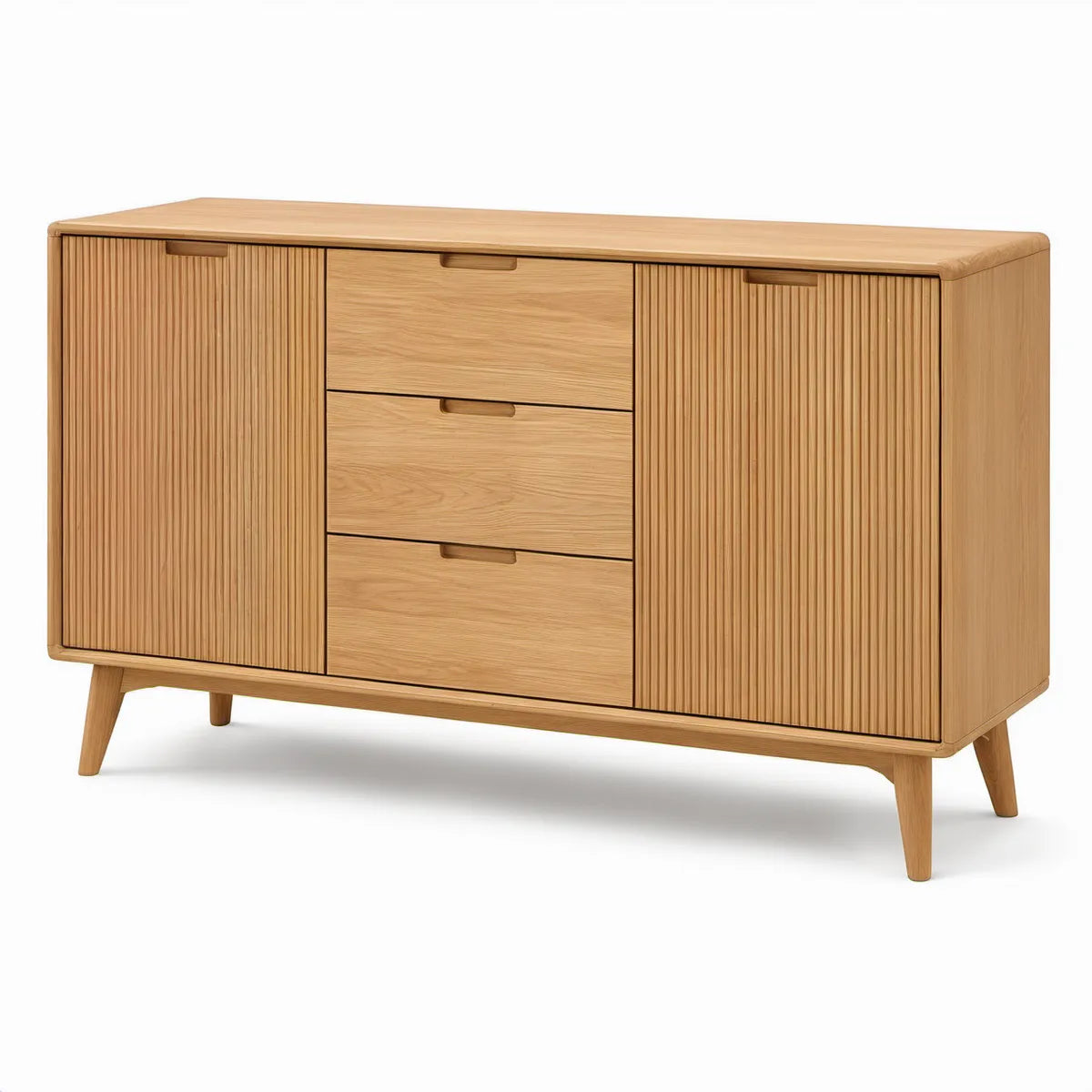 Dubový příborník se 3 zásuvkami a 2 dvířky, 160 × 45 × 85 cm, přírodní dub