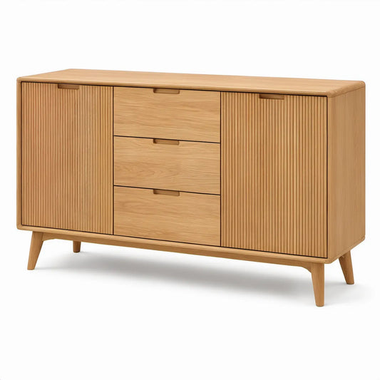 Dubový příborník se 3 zásuvkami a 2 dvířky, 160 × 45 × 85 cm, přírodní dub