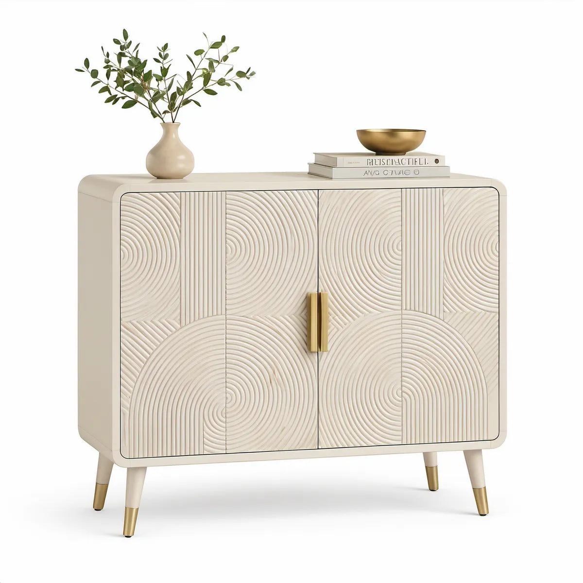 Příborník se 4 dvířky, 120 × 40 × 90 cm, MDF, slonovinově bílý/zlatý