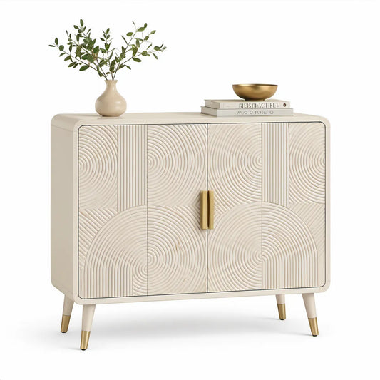 Příborník se 4 dvířky, 120 × 40 × 90 cm, MDF, slonovinově bílý/zlatý